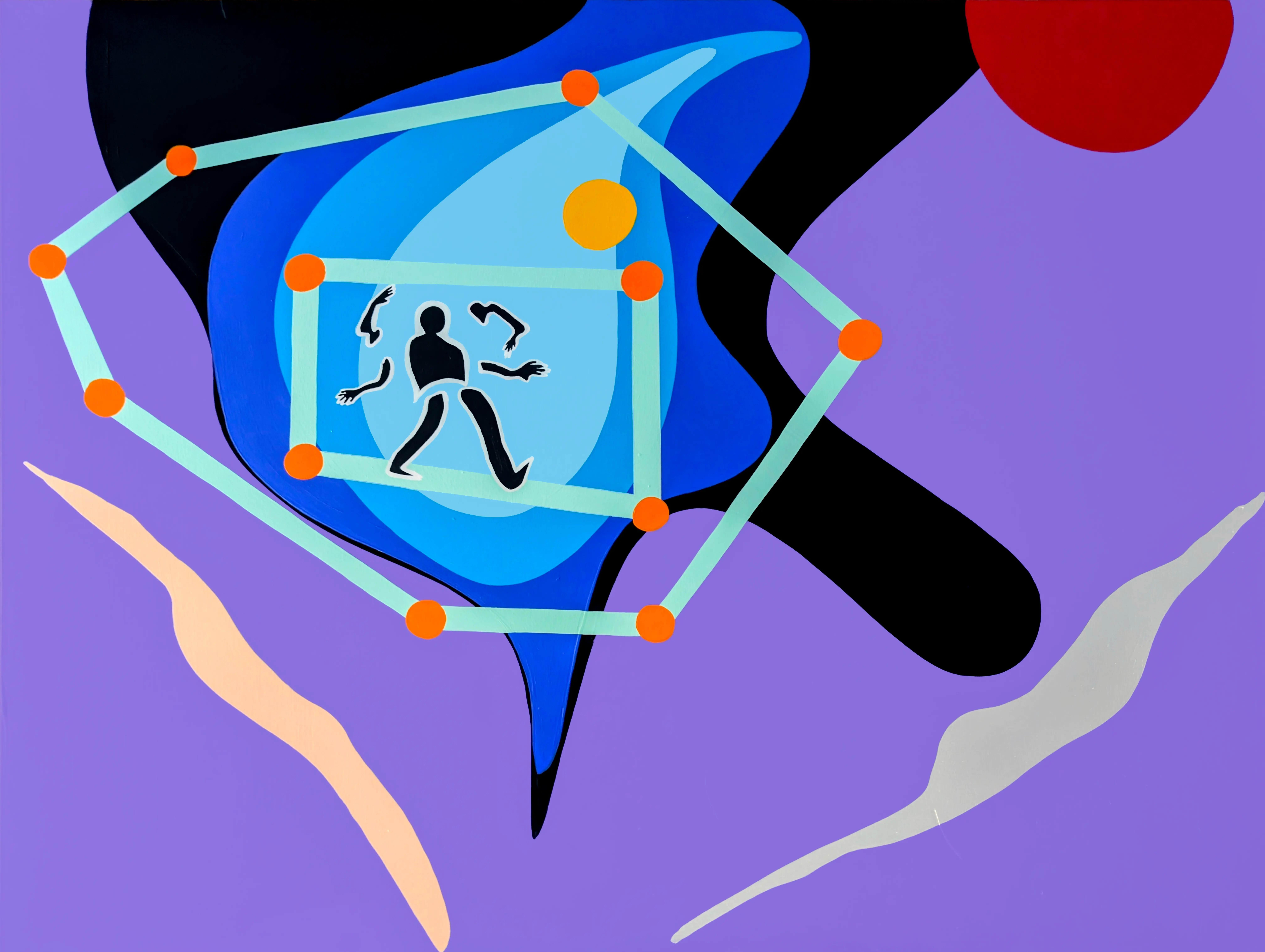 The Desire to Understand the Present, acrylic on canvas, 48 x 60 inches, 2025